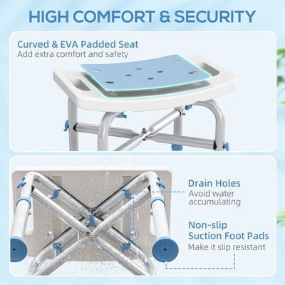 HOMCOM 44-51.5cm Aluminium Frame Shower/Bath Stool - Light Blue 