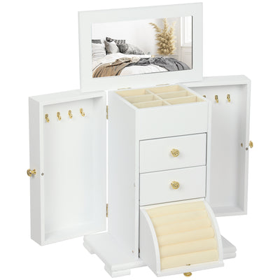 HOMCOM 4-Tier Jewellery Box with Mirror and 2 Drawers - White 