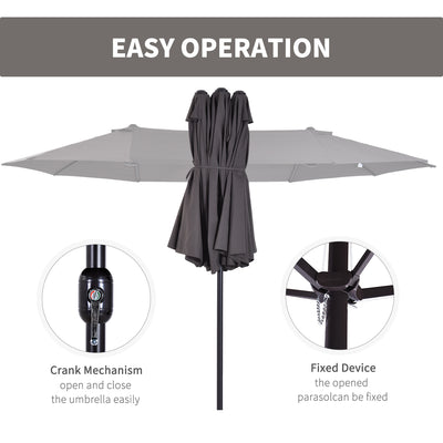 Outsunny 4.6m Garden Parasol Double-Sided Sun Umbrella Patio Market Shelter Canopy Shade Outdoor Grey 