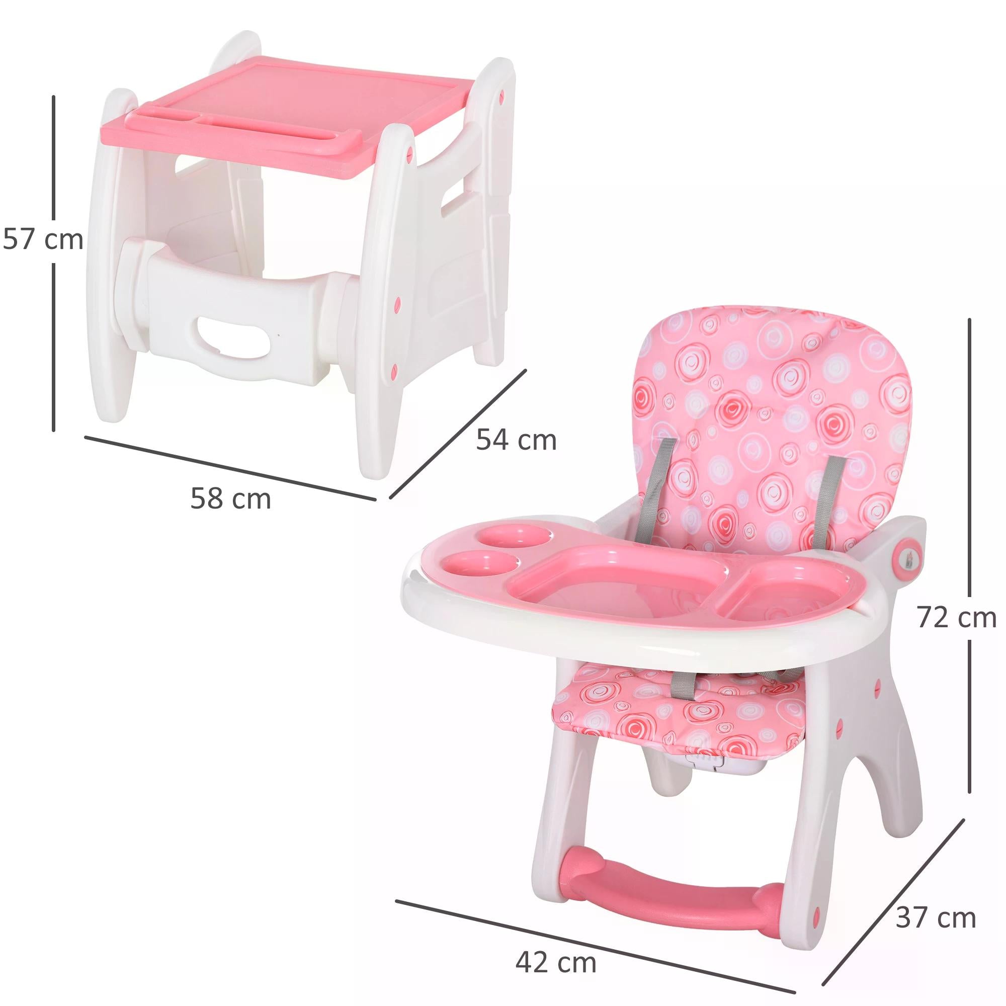 HOMCOM HDPE 3-in-1 Baby Booster High Chair Pink 