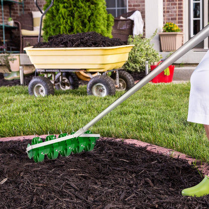 Outsunny Rolling Lawn Aerator, Manual Grass Spike Roller, Heavy Duty Garden Aerator with 3 Piece Detachable Handle and T-bar Grip, Outdoor Garden Lawn Tool, Dark Green 