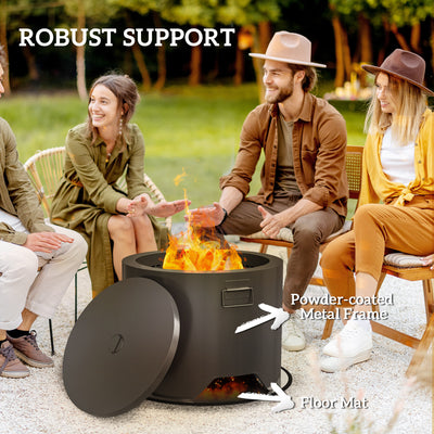 Outsunny Outdoor Round Fire Pit with Lid and Fire Poker - Black 