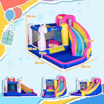 Outsunny 5 in 1 Bouncy Castle, with Blower, for Ages 3-8 Years - Multicoloured 