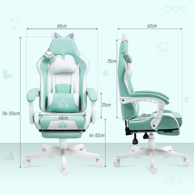HOMCOM Cat Ear and Paw Reclining Office Chair, with Footrest - Light Blue/White 