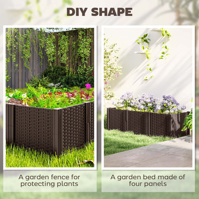 Outsunny Plastic Raised Garden Bed, Modular Planter Box Kit, Garden Fence Edging Border for Flowers, Vegetables, Herbs, Brown 