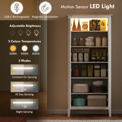 HOMCOM 176.5 cm Tall Pantry Cupboard with Motion Sensor LED Light - White 