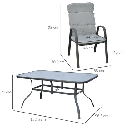 Outsunny Seven-Piece Garden Dining Set with Cushions - Grey 