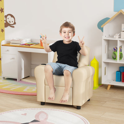 HOMCOM Kids Recliner Chair, PU Leather with Adjustable Backrest, Footrest, Padded Headrest, Beige 