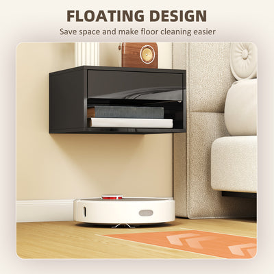HOMCOM Floating Bedside Tables Set of 2, Wall Mounted Nightstand, High Gloss Black 