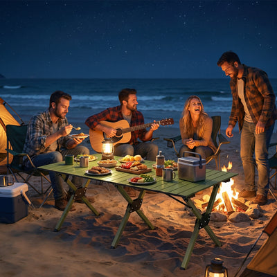 Outsunny 4ft Folding Camping Table, Waterproof Picnic Table with Roll Up Top and Metal Frame, Green 