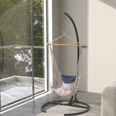 Outsunny Hanging Hammock Chair Stand with Round Base, C Hanging Swing Stand Frame for Swing/Egg/Hammock Chair, Indoor & Outdoor, Heavy Duty 330 lbs, Black 