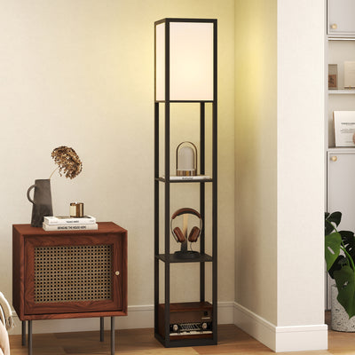 HOMCOM Floor Lamp with Shelves, 3 Layer Column Modern Standing Lamp for Living Room, Bedroom, Office, Bulb not Included, Black 