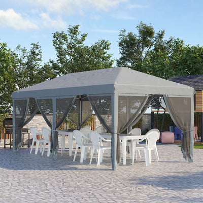Outsunny 3 x 6m Pop Up Gazebo, Outdoor Canopy Shelter, Marquee Party Wedding Tent with 6 Mesh Walls and Carry Bag, Grey 