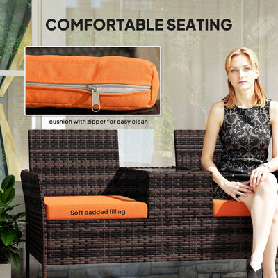 Outsunny Two-Seat Rattan Chair, with Middle Table - Orange 
