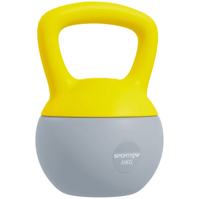 SPORTNOW Soft Kettlebell, 6kg Kettle Bell with Non-Slip Handle for Home Gym Weight Lifting and Strength Training, Yellow and Grey 