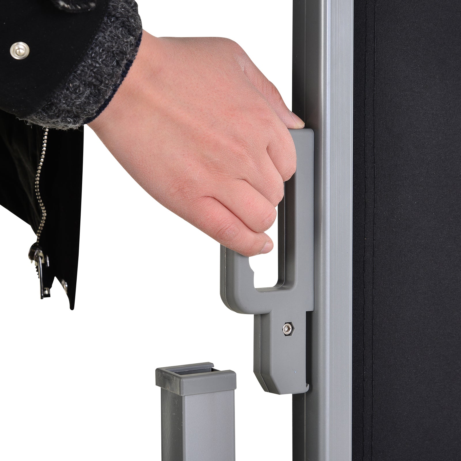 Outsunny 600 x 180 cm (HxL) Retractable Awning Double Canopy Side Privacy Protection Sun Shade Side Blind w/ Steel Frame Versatile Use In Garden Patio - Black 