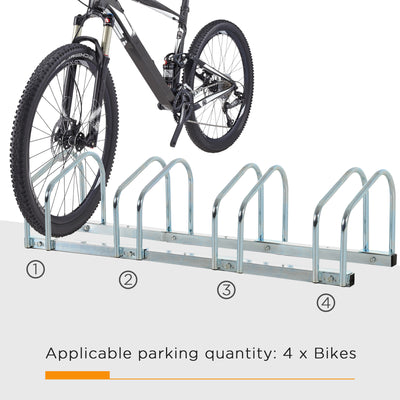 HOMCOM Bike Stand Parking Rack Floor or Wall Mount Bicycle Cycle Storage Locking Stand (4 Racks, Silver) 