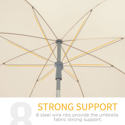 Outsunny 2.2m Beach Umbrella, Portable Parasol with Tilting Function, Outdoor Sunshade Shelter with 8 Ribs, Cream White 