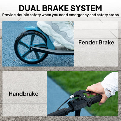 HOMCOM One-click Folding Kick Scooter for 14+ w/ Adjustable Handlebar, Push Scooter with Kickstand, Dual Brake System, Blue 