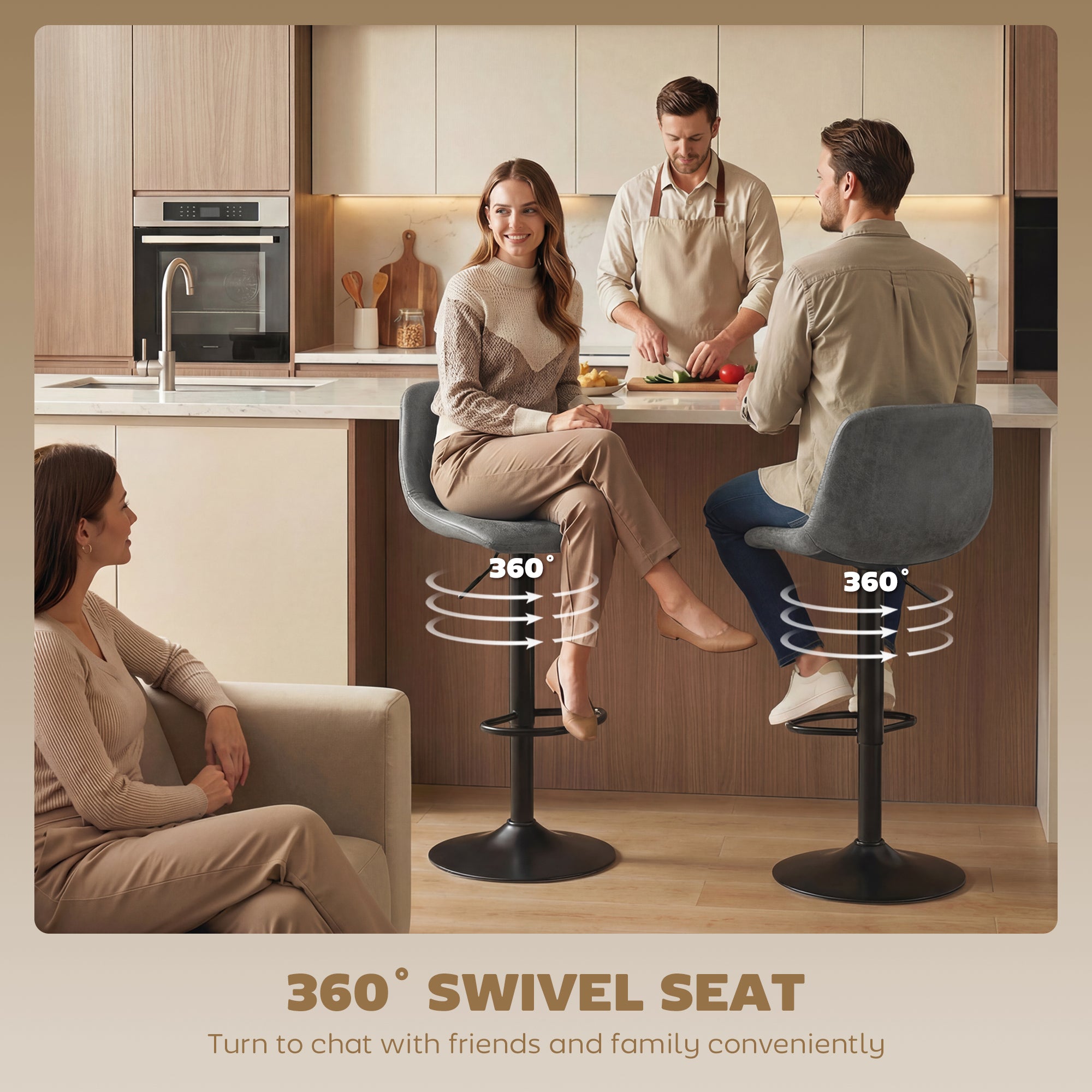 HOMCOM Bar Stools Set of 2, Modern Swivel Barstools with Footrest for Kitchen Island and Dining Room, Grey 