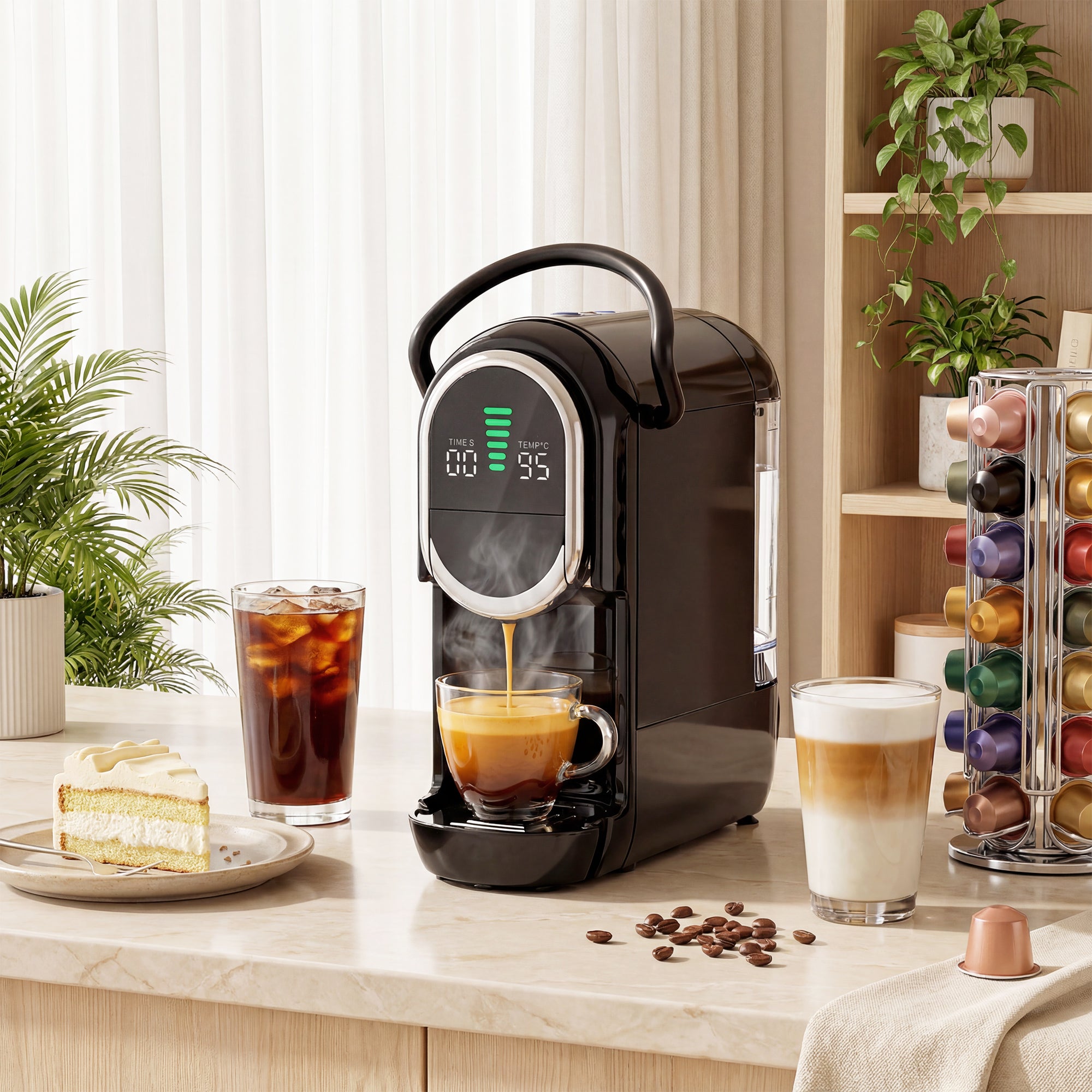 HOMCOM Pod Coffee Machine for Nespresso, Dolce Gusto Capsule & Ground Coffee, Small Semi Automatic Coffee Maker, 19 Bar, 0.6L 