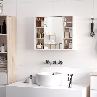 HOMCOM Bathroom Mirror Cabinet, Wall Mounted Storage Cabinet with Open Cupboard and Adjustable Shelf, White 