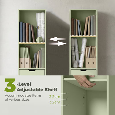 HOMCOM 6-Tier Bookcase, Tall Narrow Bookshelf with Drawer and Door - Green