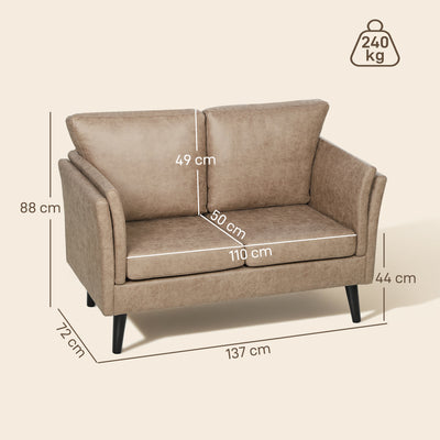 HOMCOM Two-Seater Leathaire Sofa - Light Brown 