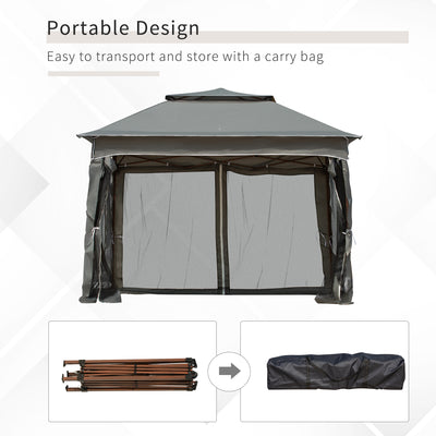 Outsunny 3 x 3(m) Pop Up Gazebo, Double-roof Garden Tent with Netting and Carry Bag, Party Event Shelter for Outdoor Patio, Dark Grey 