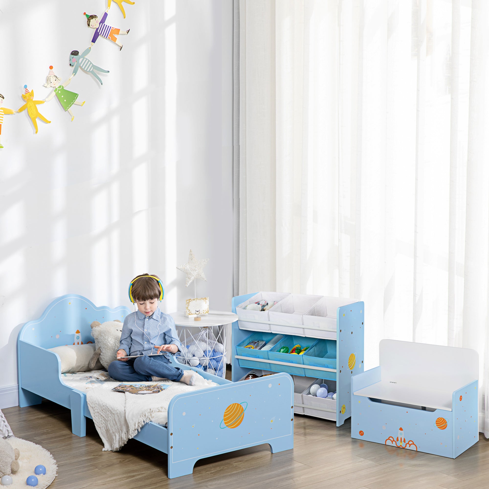 ZONEKIZ Kids Storage Rack, with Nine Removable Baskets, for Nursery, Bedroom, Playroom - Blue 