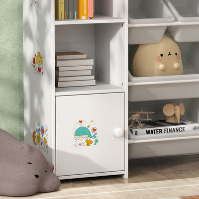 AIYAPLAY Kids Toy Organizers and Storage with 8 Removable Storage Bins and Bookshelf, White 