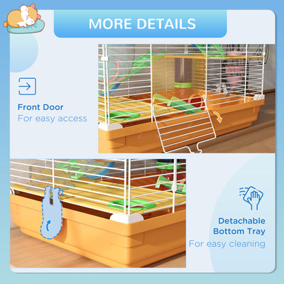PawHut 5 Tier Hamster Cage Carrier Habitat w/ Exercise Wheels, Tunnel, Orange 