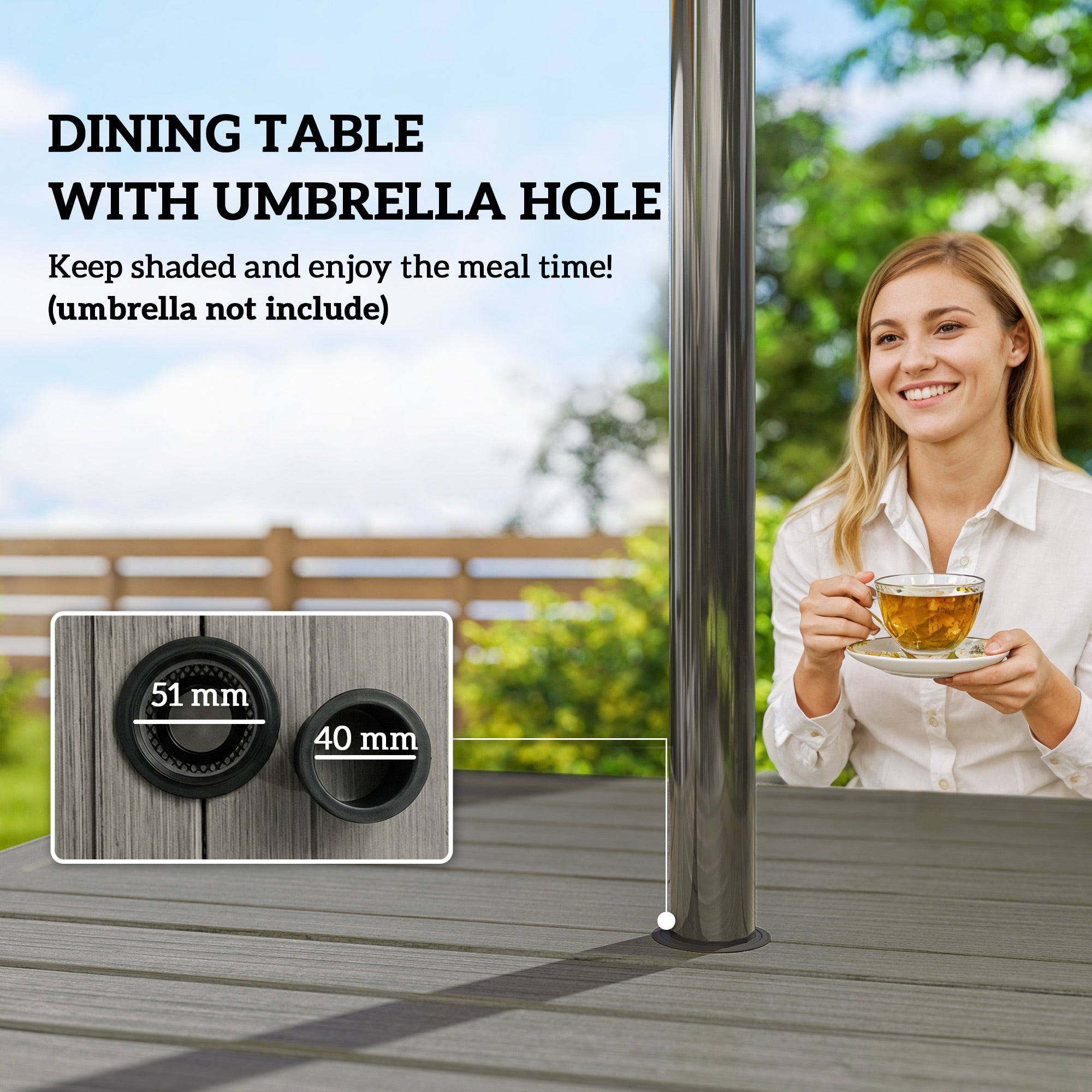 Outsunny 5 Pieces Outdoor Dining Set for 4, Garden Table and Stackable Chairs with Breathable Mesh Seat, Grey and Khaki 