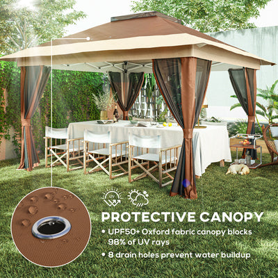 Outsunny 3.6 x 3.6m Pop-Up Gazebo, with Accessories - Brown 