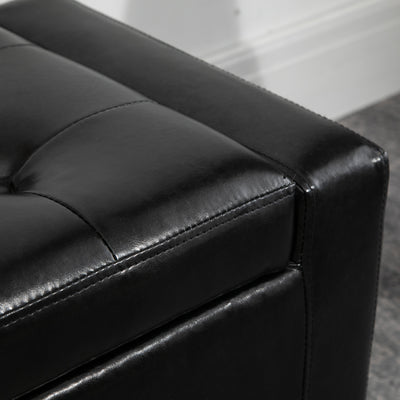 HOMCOM PU Leather Storage Ottoman Bench Storage Chest Tufted Ottoman Cube w/ Flipping Top 92L x 40W x 40H cm Black 