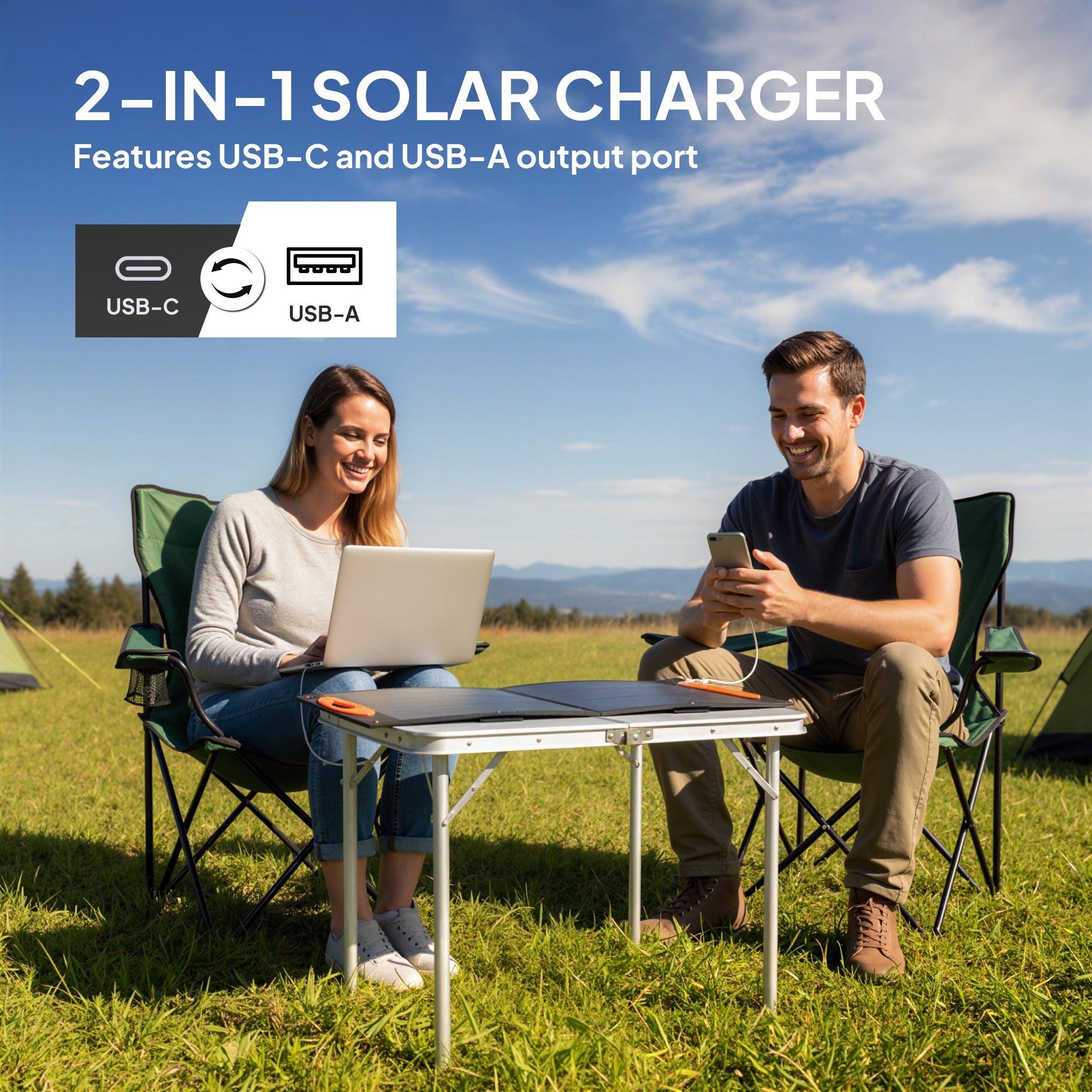 HOMCOM 100W Portable Solar Panel, Foldable Solar Charger with USB-A & USB-C Fast Charging Output, IP67 Waterproof for Mobile Phone Power Bank Flashlight Fans Camping Backpacking Hiking 