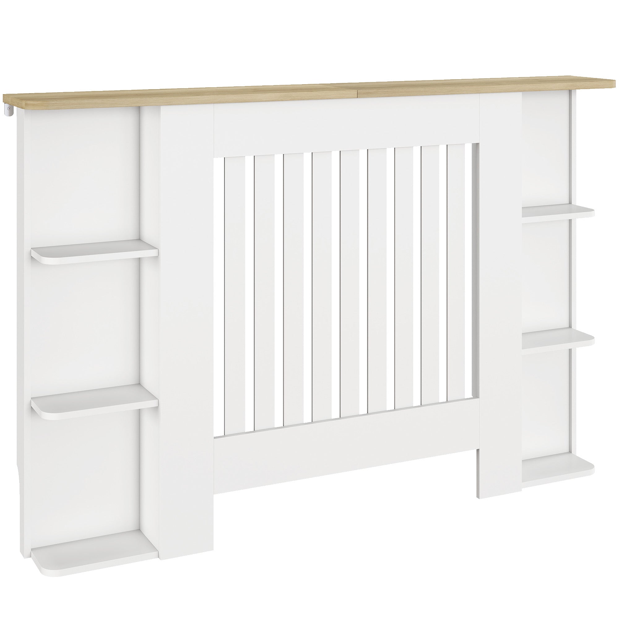 HOMCOM Radiator Cover with Open Storage Shelves, Vertical Slatted Cabinet Shelf Heater Cover for Living Room, Hallway, Medium, White 