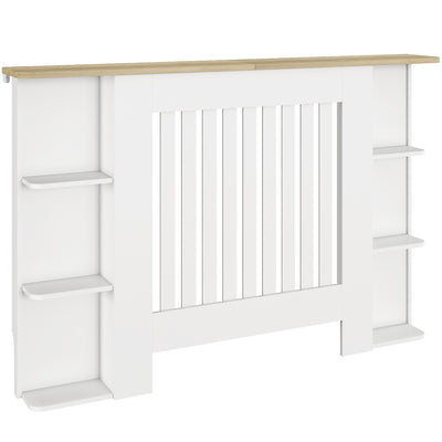 HOMCOM Radiator Cover with Open Storage Shelves, Vertical Slatted Cabinet Shelf Heater Cover for Living Room, Hallway, Medium, White 