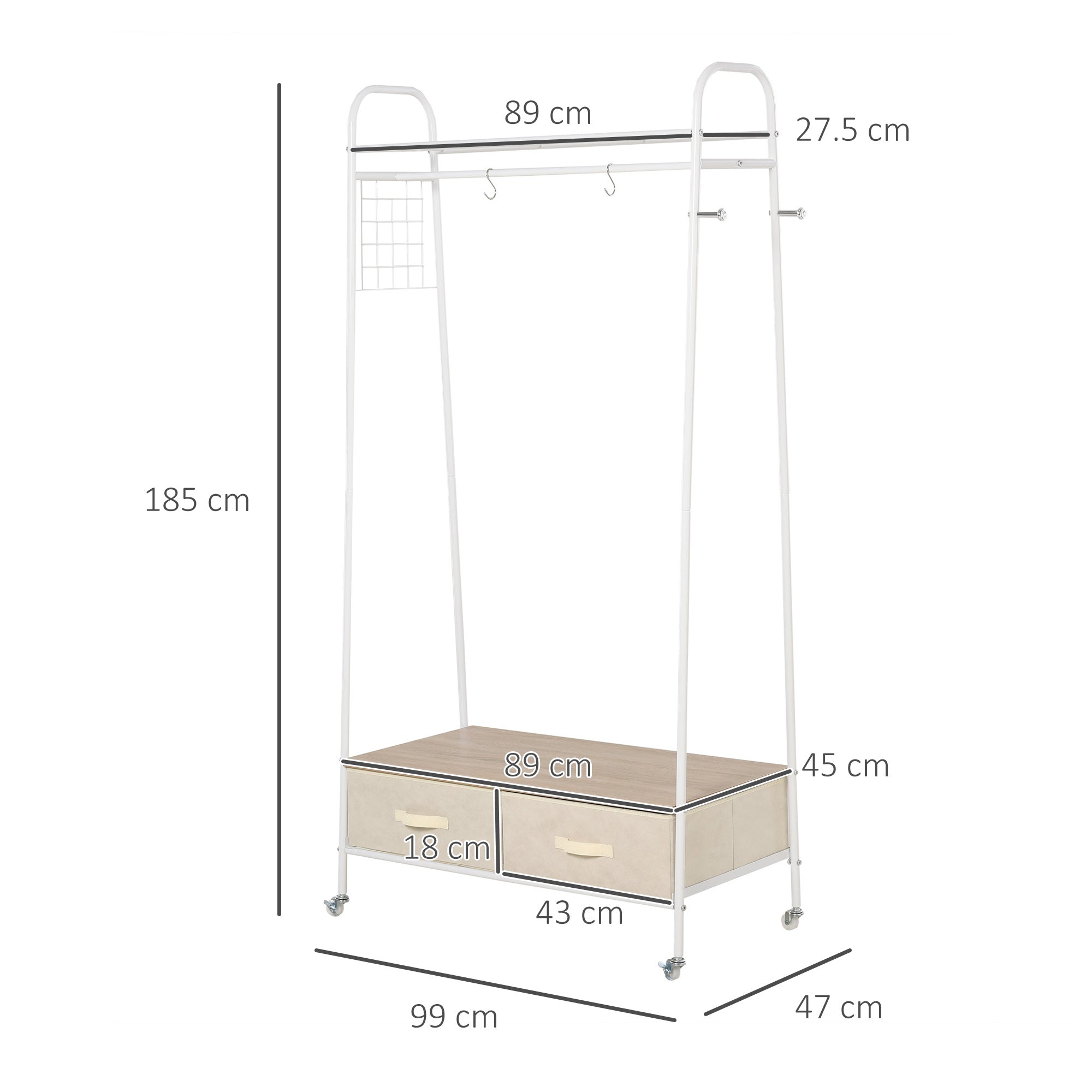 HOMCOM Entrance Coat Rack Rail Clothes Stand Garment Storage Hanger Shelf   Organiser 2 Drawers 