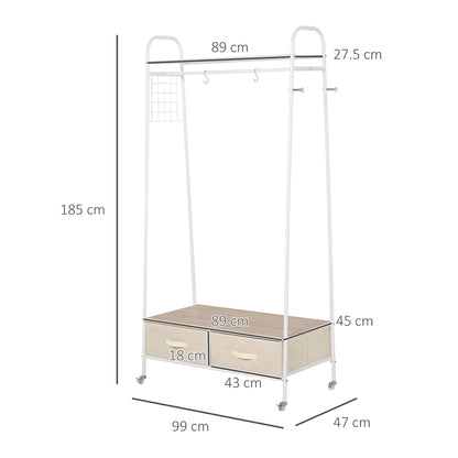 HOMCOM Entrance Coat Rack Rail Clothes Stand Garment Storage Hanger Shelf   Organiser 2 Drawers 