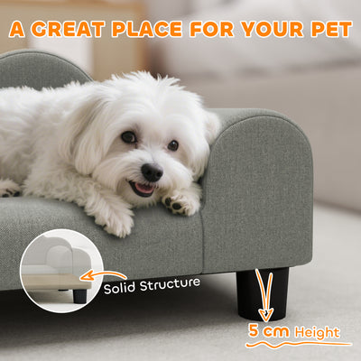 PawHut Elevated Dog Sofa Bed, Breathable Pet Sofa with Backrest and Armrest for Small Dogs, Grey 