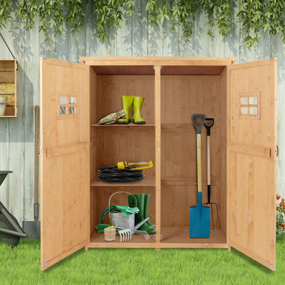 Outsunny Wooden Garden Shed with Two Windows, Tool Storage Cabinet, Outdoor Double Door Organizer 127.5L x 50W x 164H cm, Natural 