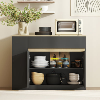 HOMCOM Sideboard, Storage Cabinet with Adjustable Shelf, 2 Drawers, 3 Open Shelves, Black 