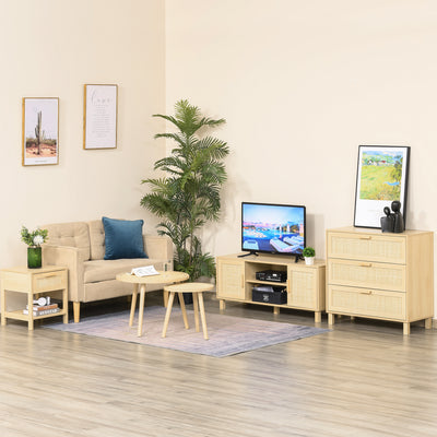 HOMCOM Nightstand with Rattan Drawer and Storage Shelf, Bedside End Table for Bedroom, Living Room 