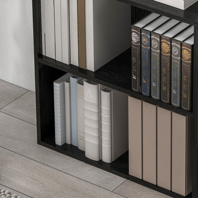 HOMCOM 2 Tier Bookshelf, Low Bookcase with Adjustable Shelf, 2 Compartments for Home Office, Living Room, Study, Black 