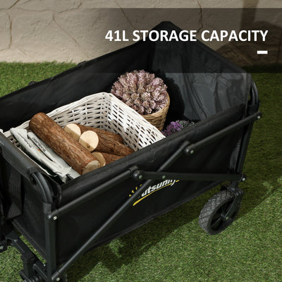 Outsunny 41L Festival Trolley on Wheels, Small Garden Folding Trolley Cart, 60kg Heavy Duty Collapsible Folding Wagon with Adjustable Handle and Carrying Bag for Beach, Camping, Festival, Black 