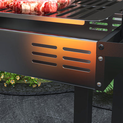 Outsunny BBQ Rotisserie Grill Roaster Charcoal Spit Roasting Machine for Chicken Turkey with 3-Level Grill Grate, Side Shelves 