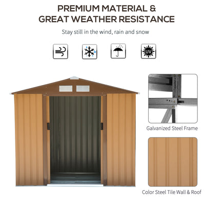 Outsunny 7 x 4ft Lockable Metal Garden Tool Storage Shed Storage - Light Brown 
