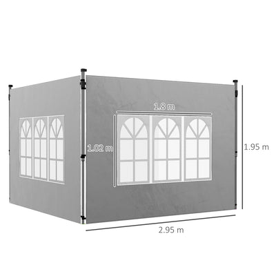 Outsunny Gazebo Side Panels, Sides Replacement with Window for 3x3(m) or 3x4m Pop Up Gazebo, 2 Pack, Grey 