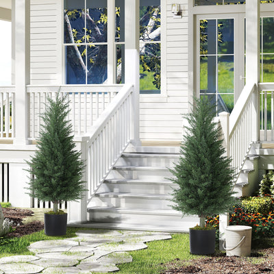 HOMCOM Set of 2 Decorative Artificial Plant, 90 cm Cypress Tree with 362 Leaves in Pot, UV-Resistant Plastic Fake Tree for Indoor Outdoor Home Office 
